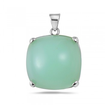 Sterling Silver Pendant Cabochon Green.Jade Cushion Dome