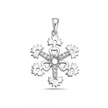 Sterling Silver Pendant 4mm Clear Cubic Zirconia Ctr with 3 Cubic Zirconia Lines Snowflake