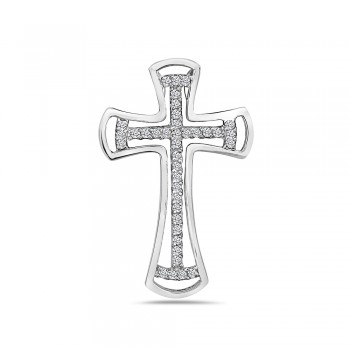 Sterling Silver Pendant Plain Open Cross Frame with Clear Cubic Zirconia inside
