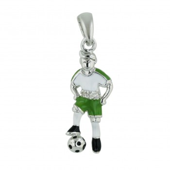 Sterling Silver Pendant Soccer Ball Player in Green Shorts Leg on Ball