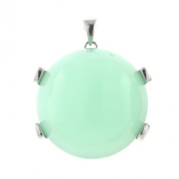 Sterling Silver Pendant 25mm Round Cabochon Green.Jade Dome