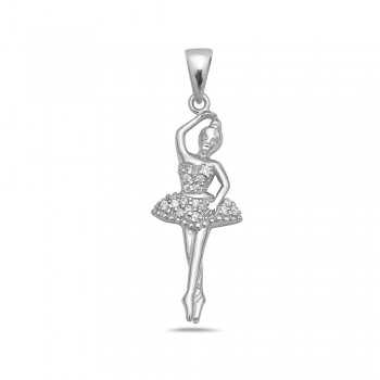 Sterling Silver Pendant Wearing Clear Cubic Zirconia Costume Ballerina