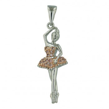 Sterling Silver Pendant Wearing Rosegold Tone with Pink Cubic Zirconia Costume Ball