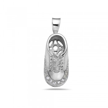Sterling Silver Pendant Baby Shoe with Clear Cubic Zirconia
