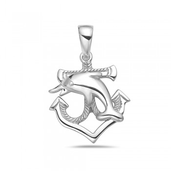 Sterling Silver Pendant Plain Dolphin+Anchor