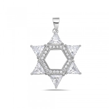 Sterling Silver Pendant (W=28mm) Clear Cubic Zirconia Jewish Star