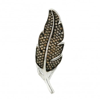 Sterling Silver Pendant Pave Coffee Cubic Zirconia (Black Plated) Leaf