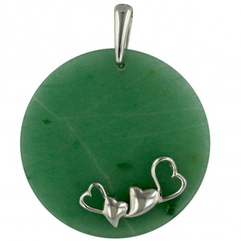 Sterling Silver Pendant 45mm Round Green.Aventurine with Plain+Open H
