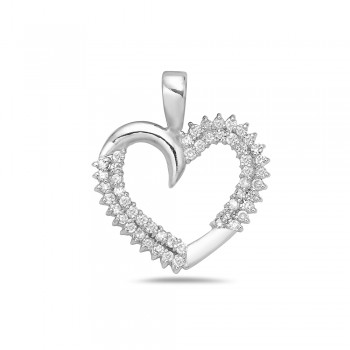 Sterling Silver Pendant 23X18mm Open Double Layer Clear Cubic Zirconia Heart with Si