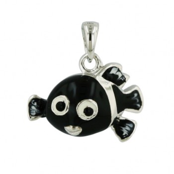 Sterling Silver Pendant Black Fish with Wh Eyes+Fins-Rhodium Plating-
