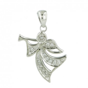 Sterling Silver Pendant Clear Cubic Zirconia Angel