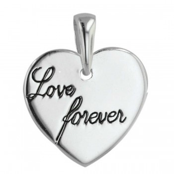 Sterling Silver Pendant 19mm Plain Heart W"'Love Forever" Word--E