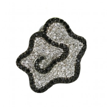 Sterling Silver Pendant 24mm Bk+Clear Cubic Zirconia Flower--Black Rhodium Plating/Nickle Free--