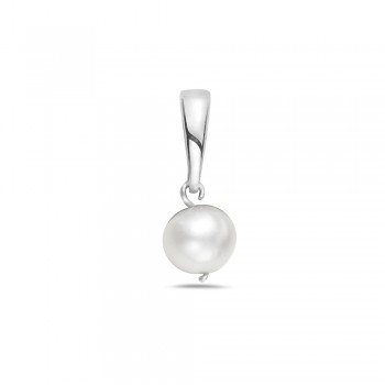 Sterling Silver Pendant 6mm White Fresh Water Pearl Dangle with Bail Top--Silver