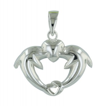 Sterling Silver Pendant Plain Double Dolphin--E-coated/Nickle Free--