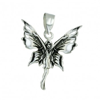 Sterling Silver Pendant Plain Fairy Angel with Oxidized Wings--E-coated/Nickle Free