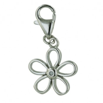 STERLING SILVER CHARM OPEN FLWR WITH 1PCS DIAMOND