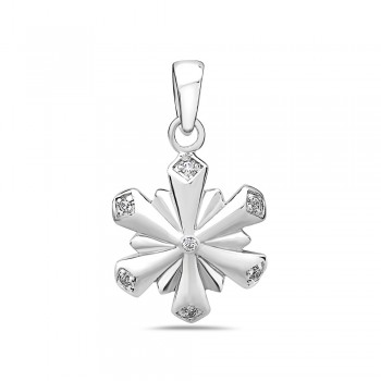 Sterling Silver Pendant Round Clear Cubic Zirconia Snowflake 15 mm -Rhodium Plating/Nickle Free--