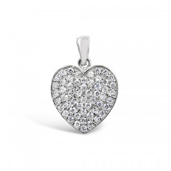 Sterling Silver Pendant 15mm Clear Cubic Zirconia Heart--Rhodium Plating/Nickle Free--