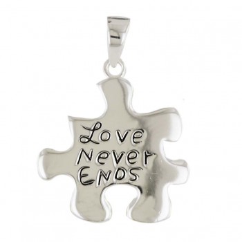 Sterling Silver Pendant Plain Puzzle with Oxidized "Love Never Ends"-