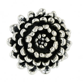 Sterling Silver Pendant 35mm Plain Flower Line Texture Oxidized Inne