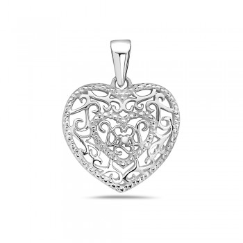 Sterling Silver Pendant 22mmm Plain Filigree Heart--E-coated/Nickle Free--
