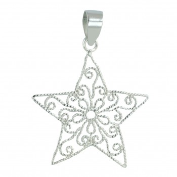 Sterling Silver Pdnt Plain Open Twisted Star W/Swirl+French Wire