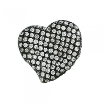 Sterling Silver Pendant Micropave Clear Cubic Zirconia Heart with Black Plating