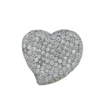 Sterling Silver Pendant Micropave Clear Cubic Zirconia Heart with Rhodium Plating Plating
