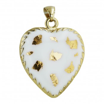 Sterling Silver Pendant 43X42mm White Enamel with Gold Confetti Heart
