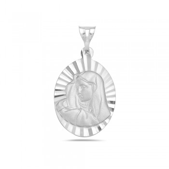 Sterling Silver Pendant 28X22mm Oval with Matt Finish Mother Virgin-