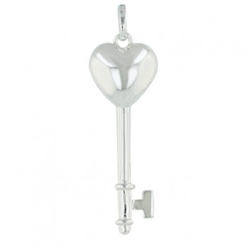 Sterling Silver Pendant Plain Heart Key--E-coated/Nickle Free--