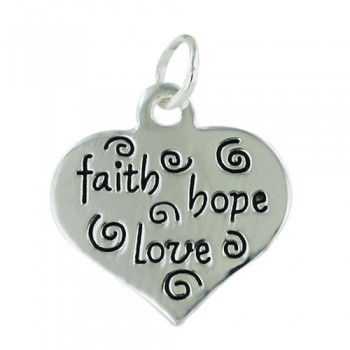 Sterling Silver Pendant Plain Heart with Oxidized Faith+Hope+Love--E