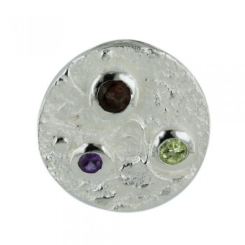 Sterling Silver 13. 25mm Pendant Amethyst+Garnet +Peridot Gemstone Vine Lined Roun