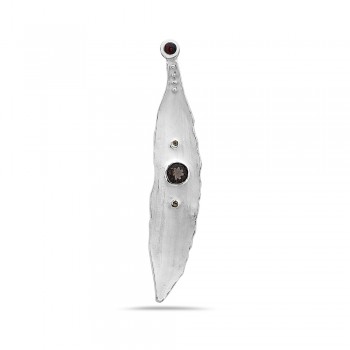 Sterling Silver Pendant Smokey Topaz+Garnet +Champagne Gemstone Leaf--E-coated/Nickle Free-