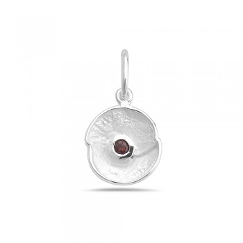 Sterling Silver Pendant 12X12mm Flower with 2.5mm Garnet Gemstone Ctr--E-coated/