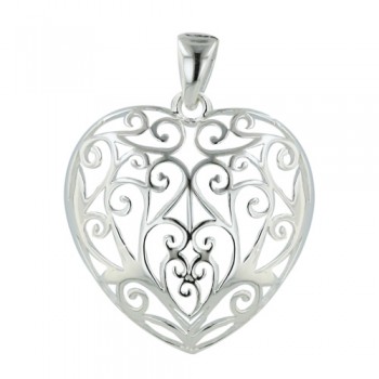 Sterling Silver Pendant Plain Open Filigree Heart--E-coated/Nickle Free--