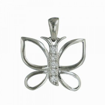 Sterling Silver Pendant Open Butterfly with Clear Cubic Zirconia Ctr--Rhodium Plating/Nickle Free--