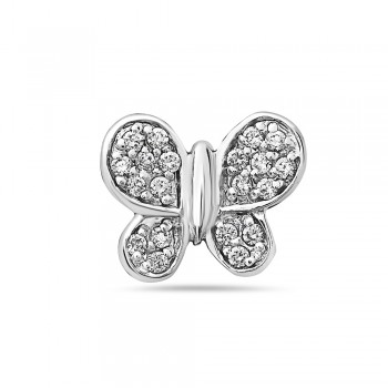 Sterling Silver Pendant Aside Clear Cubic Zirconia Butterfly--Rhodium Plating/Nickle Free--