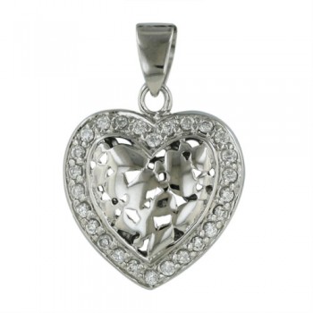 Sterling Silver Pendant Mixed Shape Clear Cubic Zirconia Heart--Rhodium Plating/Nickle Free--