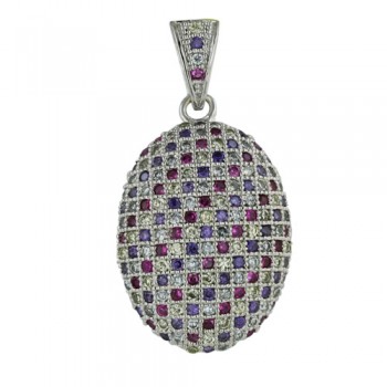 Sterling Silver Oval 22 mm Pendant with Multicolor Color