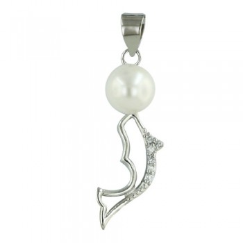 Sterling Silver Pendant with 8mm Shell Pearl Open Dolphin