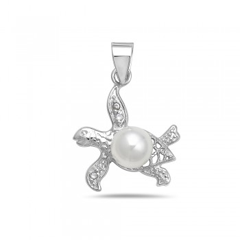 Sterling Silver Pendant with 6mm Shell Pearl Turtle