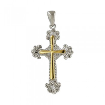 Sterling Silver Pendant 24-15mm Rhodium Plating Plating Cross with Gold Plating Cr