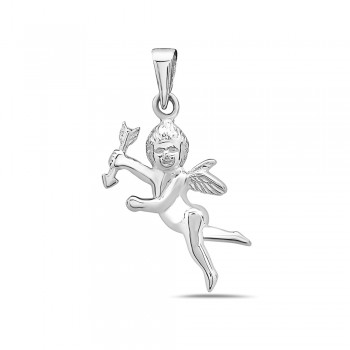 Sterling Silver Pendant of Cupid with Bow -E-Coated-