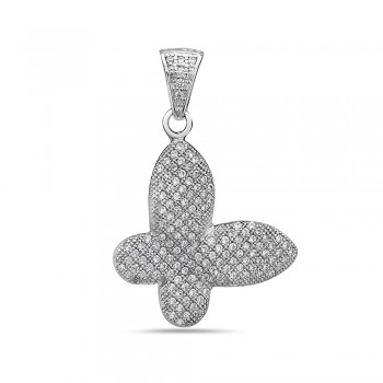 Sterling Silver Pendant of Shape of Butterfly with Clear Cubic Zirconia