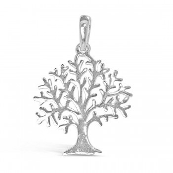 Sterling Silver Pendant Plain Tree with Bail Rhodium Plating-Plated 22 mm-