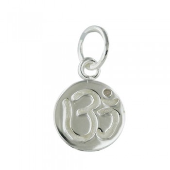 Sterling Silver Pendant 11.5mm Round Chip with Engraved "Aum"