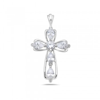 Sterling Silver Pendant 21.3-37mm Cross with Clear Cubic Zirconia