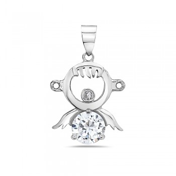 Sterling Silver Pendant Girl with 7mm Clear Cubic Zirconia